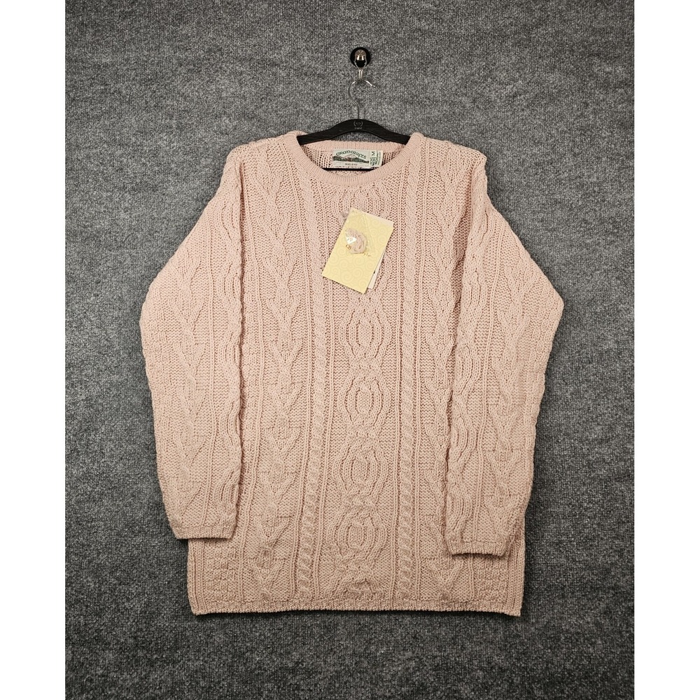 Aran Crafts Cable Knit 100% Merino Wool Sweater Women's Size Medium Pink Chunky